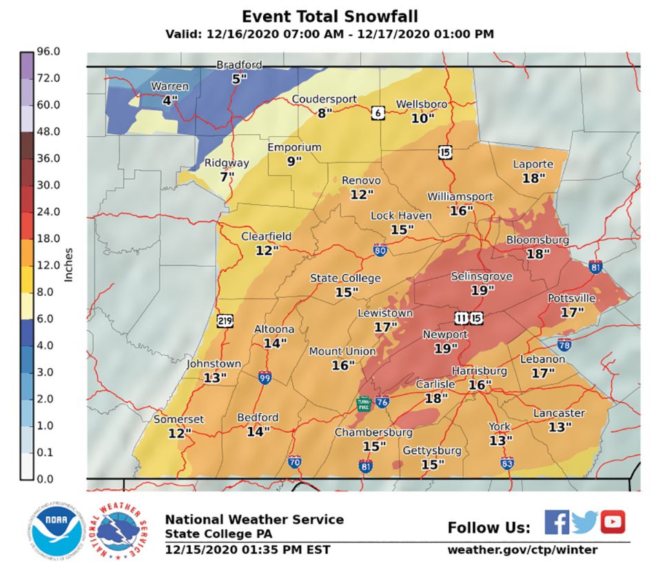 Juniata Valley likely to receive 12 to 18 inches News, Sports, Jobs